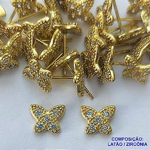 BRINCO NO BRUTO PRONTO PARA O BANHO(CX113) (BX000256W) - BRINCO DE PINO BORBOLETA COM MICROS ZIRCÔNIAS - TAMANHO 7MM - PESO TOTAL DO PAR 1,2GR - BRU14439