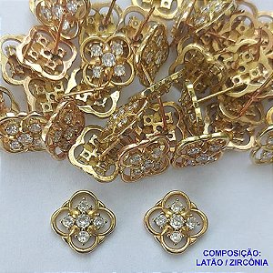 BRINCO NO BRUTO PRONTO PARA O BANHO(CX113) (BX001676W) - BRINCO DE PINO FLOR COM MICROS ZIRCÔNIAS - TAMANHO 10MM - PESO TOTAL DO PAR 1,6GR - BRU14441