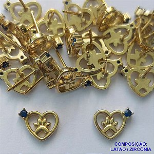 BRINCO NO BRUTO PRONTO PARA O BANHO(CX113) (BX000551W C001) - BRINCO DE PINO CORAÇÃO COM PATINHA E PEDRA EM ZIRCÔNIA - TAMANHO 9MM - PESO TOTAL DO PAR 1,5GR - BRU14445