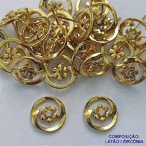 BRINCO NO BRUTO PRONTO PARA O BANHO (BX001356W) - BRINCO DE PINO FLOR E PEDRA EM ZIRCÔNIA - TAMANHO 12MM - PESO TOTAL DO PAR 1,6GR - BRU14446