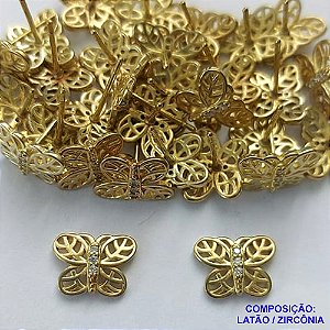 BRINCO NO BRUTO PRONTO PARA O BANHO(CX113) (BX001260W) - BRINCO DE PINO BORBOLETA COM MICROS ZIRCÔNIAS - TAMANHO 12MM - PESO TOTAL DO PAR 1,6GR - BRU14449