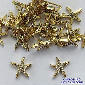 BRINCO NO BRUTO PRONTO PARA O BANHO(CX113) (BX000007W) - BRINCO DE PINO ESTRELA DO MAR COM MICROS ZIRCÔNIAS - TAMANHO 10MM - PESO TOTAL DO PAR 1,2GR - BRU14452