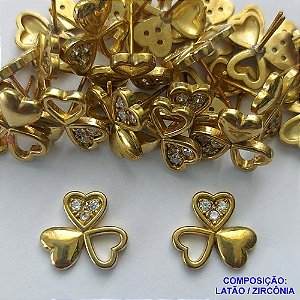 BRINCO NO BRUTO PRONTO PARA O BANHO(CX113) (BX001360W) - BRINCO DE PINO CORAÇÕES COM MICROS ZIRCÔNIAS - TAMANHO 12MM - PESO TOTAL DO PAR 2,6GR - BRU14454
