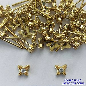 BRINCO NO BRUTO PRONTO PARA O BANHO (BX000256W) - BRINCO DE PINO BORBOLETA COM MICROS ZIRCÔNIAS - TAMANHO 4MM - PESO TOTAL DO PAR 0,3GR - BRU14456