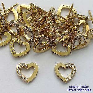 BRINCO NO BRUTO PRONTO PARA O BANHO(CX113)(BX000554W) - BRINCO DE PINO CORAÇÃO COM MICROS ZIRCÔNIAS - TAMANHO 8MM - PESO TOTAL DO PAR 0,8GR - BRU14458