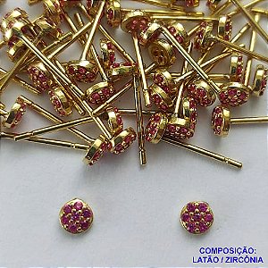 BRINCO NO BRUTO PRONTO PARA O BANHO(CX113) (BX000457 C503) - BRINCO DE PINO REDONDO COM PEDRAS EM MICROS ZIRCÔNIAS ROSAS - TAMANHO 4MM - PESO TOTAL DO PAR 0,3GR - BRU14460