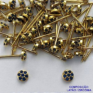 BRINCO NO BRUTO PRONTO PARA O BANHO(CX113) (BX000457 C001) - BRINCO DE PINO REDONDO COM PEDRAS EM MICROS ZIRCÔNIAS AZUIS - TAMANHO 4MM - PESO TOTAL DO PAR 0,3GR - BRU14461