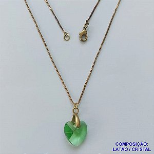 GARGANTILHA NO BRUTO PRONTA PARA O BANHO(CX113)- CORRENTE VENEZIANA DE 45CM PINGENTE FORMATO CORAÇÃO CRISTAL AUSTRÍACO VERDE 13MM  - PESO TOTAL 2,0GR - BRU14462