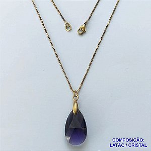 GARGANTILHA NO BRUTO PRONTA PARA O BANHO - CORRENTE VENEZIANA DE 45CM PINGENTE CRISTAL ROXA 13X22MM  - PESO TOTAL 3,9GR - BRU14463