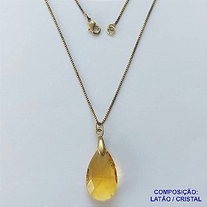 GARGANTILHA NO BRUTO PRONTA PARA O BANHO - CORRENTE VENEZIANA DE 45CM PINGENTE CRISTAL AMARELA 13X22MM  - PESO TOTAL 3,9GR - BRU14464