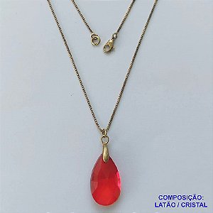 GARGANTILHA NO BRUTO PRONTA PARA O BANHO - CORRENTE VENEZIANA DE 45CM PINGENTE CRISTAL VERMELHO 13X22MM  - PESO TOTAL 3,9GR - BRU14466