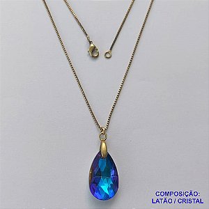 GARGANTILHA NO BRUTO PRONTA PARA O BANHO - CORRENTE VENEZIANA DE 45CM PINGENTE CRISTAL AZUL 13X22MM  - PESO TOTAL 4GR - BRU14468