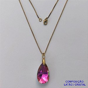 GARGANTILHA NO BRUTO PRONTA PARA O BANHO - CORRENTE VENEZIANA DE 45CM PINGENTE CRISTAL PINK 13X22MM  - PESO TOTAL 4GR - BRU14470