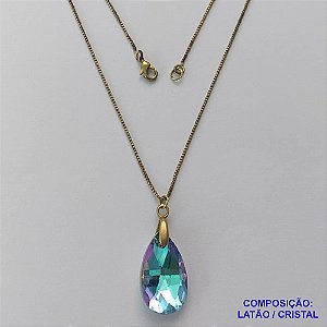 GARGANTILHA NO BRUTO PRONTA PARA O BANHO - CORRENTE VENEZIANA DE 45CM PINGENTE CRISTAL AZUL CLARA 13X22MM  - PESO TOTAL 4GR - BRU14471