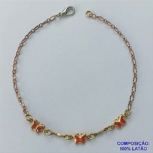 PULSEIRA NO BRUTO PRONTA PARA O BANHO - (CX.14)  PULSEIRA COM BROBOLETAS VERMELHAS - TAMANHO 18CM - PESO 2,5GR - FECHO LAGOSTA - BRU14495