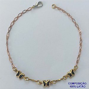 PULSEIRA NO BRUTO PRONTA PARA O BANHO - (CX.49)  PULSEIRA COM BROBOLETAS PRETAS - TAMANHO 18CM - PESO 2,5GR - FECHO LAGOSTA - BRU14496