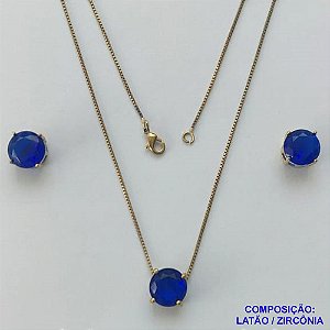 CONJUNTO NO BRUTO PRONTO PARA O BANHO - CORRENTE VENEZIANA 45CM E PINGENTE E BRINCOS COM BASE EM ALTA FUSÃO E ZIRCÔNIA AZUL 10X10MM - PESO TOTAL 5,5GR - BRU14497