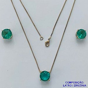 CONJUNTO NO BRUTO PRONTO PARA O BANHO - CORRENTE VENEZIANA 45CM E PINGENTE E BRINCOS COM BASE EM ALTA FUSÃO E ZIRCÔNIA VERDE 10X10MM - PESO TOTAL 5,5GR - BRU14498