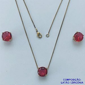 CONJUNTO NO BRUTO PRONTO PARA O BANHO - CORRENTE VENEZIANA 45CM E PINGENTE E BRINCOS COM BASE EM ALTA FUSÃO E ZIRCÔNIA VERMELHA 10X10MM - PESO TOTAL 5,5GR - BRU14499