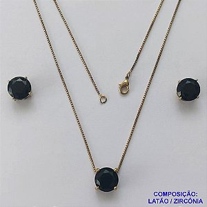 CONJUNTO NO BRUTO PRONTO PARA O BANHO - CORRENTE VENEZIANA 45CM E PINGENTE E BRINCOS COM BASE EM ALTA FUSÃO E ZIRCÔNIA PRETA 10X10MM - PESO TOTAL 5,5GR - BRU14501