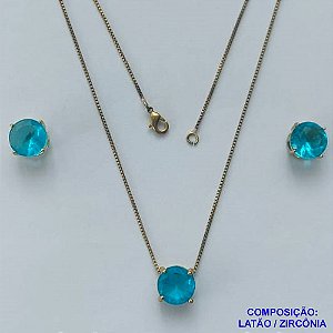 CONJUNTO NO BRUTO PRONTO PARA O BANHO - CORRENTE VENEZIANA 45CM E PINGENTE E BRINCOS COM BASE EM ALTA FUSÃO E ZIRCÔNIA AZUL 10X10MM - PESO TOTAL 5,5GR - BRU14502