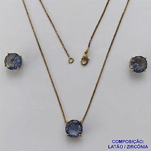 CONJUNTO NO BRUTO PRONTO PARA O BANHO - CORRENTE VENEZIANA 45CM E PINGENTE E BRINCOS COM BASE EM ALTA FUSÃO E ZIRCÔNIA ROXA 10X10MM - PESO TOTAL 5,5GR - BRU14509