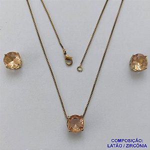 CONJUNTO NO BRUTO PRONTO PARA O BANHO - CORRENTE VENEZIANA 45CM E PINGENTE E BRINCOS COM BASE EM ALTA FUSÃO E ZIRCÔNIA BEGE 10X10MM - PESO TOTAL 5,5GR - BRU14512