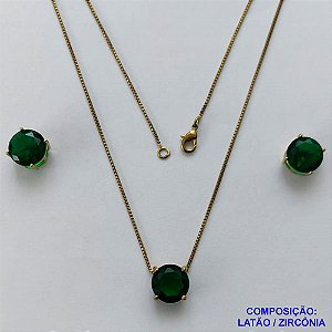 CONJUNTO NO BRUTO PRONTO PARA O BANHO - CORRENTE VENEZIANA 45CM E PINGENTE E BRINCOS COM BASE EM ALTA FUSÃO E ZIRCÔNIA VERDE ESCURO 10X10MM - PESO TOTAL 5,5GR - BRU14513