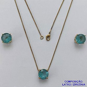 CONJUNTO NO BRUTO PRONTO PARA O BANHO - CORRENTE VENEZIANA 45CM E PINGENTE E BRINCOS COM BASE EM ALTA FUSÃO E ZIRCÔNIA AZUL CLARA 10X10MM - PESO TOTAL 5,5GR - BRU14514