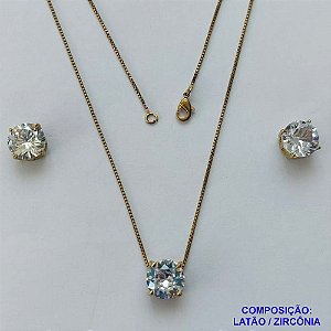 CONJUNTO NO BRUTO PRONTO PARA O BANHO - CORRENTE VENEZIANA 45CM E PINGENTE E BRINCOS COM BASE EM ALTA FUSÃO E ZIRCÔNIA CRISTAL 10X10MM - PESO TOTAL 5,5GR - BRU14517