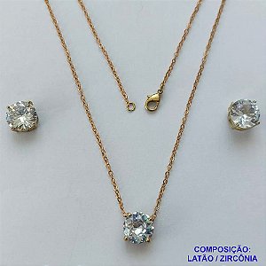 CONJUNTO NO BRUTO PRONTO PARA O BANHO - CORRENTE CADEADO 45CM E PINGENTE E BRINCOS COM BASE EM ALTA FUSÃO E ZIRCÔNIA CRISTAL 10X10MM - PESO TOTAL 7,1GR - BRU14518