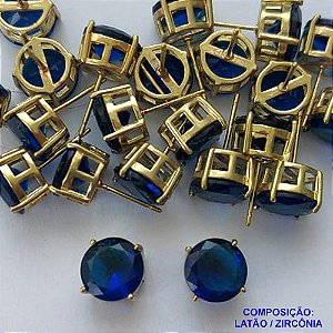 BRINCO NO BRUTO PRONTO PARA O BANHO - BRINCOS DE PINO COM BASE EM ALTA FUSÃO E ZIRCÔNIA AZUL 10X10MM - PESO TOTAL 2,4GR - BRU14520