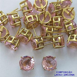 BRINCO NO BRUTO PRONTO PARA O BANHO - BRINCOS DE PINO COM BASE EM ALTA FUSÃO E ZIRCÔNIA ROSA 10X10MM - PESO TOTAL 2,4GR - BRU14521