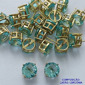 BRINCO NO BRUTO PRONTO PARA O BANHO - BRINCOS DE PINO COM BASE EM ALTA FUSÃO E ZIRCÔNIA AZUL CLARO 10X10MM - PESO TOTAL 2,4GR - BRU14527