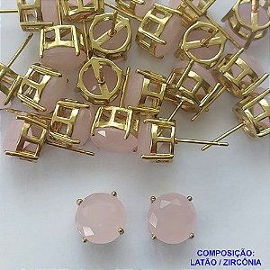 BRINCO NO BRUTO PRONTO PARA O BANHO - BRINCOS DE PINO COM BASE EM ALTA FUSÃO E ZIRCÔNIA ROSA LEITOSA 10X10MM - PESO TOTAL 2,4GR - BRU14529