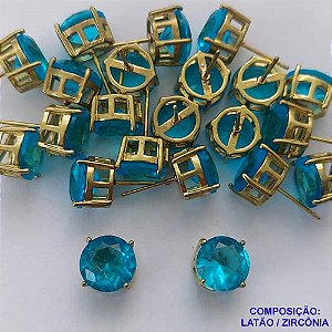 BRINCO NO BRUTO PRONTO PARA O BANHO - BRINCOS DE PINO COM BASE EM ALTA FUSÃO E ZIRCÔNIA AZUL CLARO 10X10MM - PESO TOTAL 2,4GR - BRU14530
