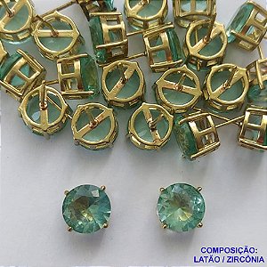 BRINCO NO BRUTO PRONTO PARA O BANHO - BRINCOS DE PINO COM BASE EM ALTA FUSÃO E ZIRCÔNIA VERDE CLARA 10X10MM - PESO TOTAL 2,4GR - BRU14534