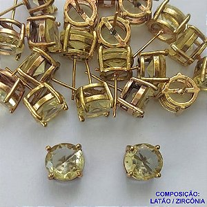 BRINCO NO BRUTO PRONTO PARA O BANHO - BRINCOS DE PINO COM BASE EM ALTA FUSÃO E ZIRCÔNIA AMARELA 10X10MM - PESO TOTAL 2,4GR - BRU14538