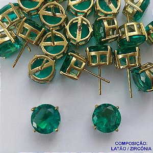 BRINCO NO BRUTO PRONTO PARA O BANHO - BRINCOS DE PINO COM BASE EM ALTA FUSÃO E ZIRCÔNIA VERDE 10X10MM - PESO TOTAL 2,4GR - BRU14539