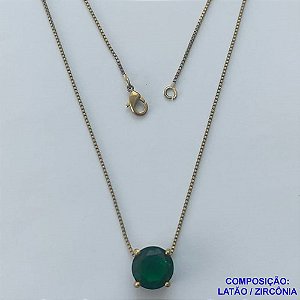 GARGANTILHA NO BRUTO PRONTO PARA O BANHO - GARGANTILHA COM CORRENTE VENEZIANA 45CM E PINGENTE COM BASE EM ALTA FUSÃO E PEDRA EM ZIRCÔNIA VERDE ESCURA 10X10MM - PESO TOTAL 3,1GR - BRU14544