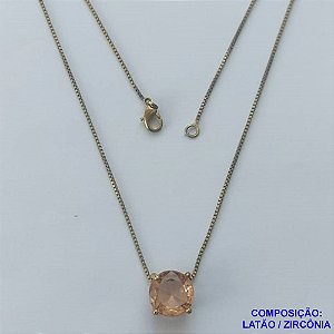 GARGANTILHA NO BRUTO PRONTO PARA O BANHO - GARGANTILHA COM CORRENTE VENEZIANA 45CM E PINGENTE COM BASE EM ALTA FUSÃO E PEDRA EM ZIRCÔNIA BEGE 10X10MM - PESO TOTAL 3,1GR - BRU14545