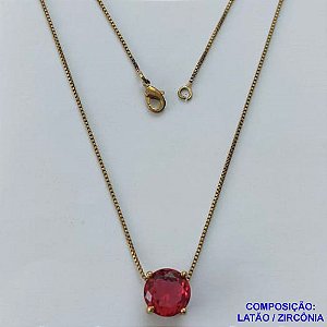 GARGANTILHA NO BRUTO PRONTO PARA O BANHO - GARGANTILHA COM CORRENTE VENEZIANA 45CM E PINGENTE COM BASE EM ALTA FUSÃO E PEDRA EM ZIRCÔNIA VERMELHA 10X10MM - PESO TOTAL 3,1GR - BRU14548