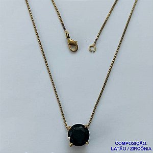 GARGANTILHA NO BRUTO PRONTO PARA O BANHO - GARGANTILHA COM CORRENTE VENEZIANA 45CM E PINGENTE COM BASE EM ALTA FUSÃO E PEDRA EM ZIRCÔNIA PRETA 10X10MM - PESO TOTAL 3,1GR - BRU14550