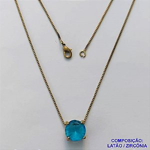 GARGANTILHA NO BRUTO PRONTO PARA O BANHO - GARGANTILHA COM CORRENTE VENEZIANA 45CM E PINGENTE COM BASE EM ALTA FUSÃO E PEDRA EM ZIRCÔNIA AZUL 10X10MM - PESO TOTAL 3,1GR - BRU14555