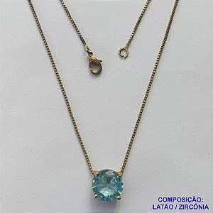 GARGANTILHA NO BRUTO PRONTO PARA O BANHO - GARGANTILHA COM CORRENTE VENEZIANA 45CM E PINGENTE COM BASE EM ALTA FUSÃO E PEDRA EM ZIRCÔNIA AZUL CLARA 10X10MM - PESO TOTAL 3,1GR - BRU14556