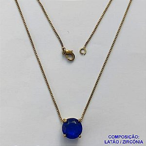 GARGANTILHA NO BRUTO PRONTO PARA O BANHO - GARGANTILHA COM CORRENTE VENEZIANA 45CM E PINGENTE COM BASE EM ALTA FUSÃO E PEDRA EM ZIRCÔNIA AZUL TURQUESA 10X10MM - PESO TOTAL 3,1GR - BRU14557