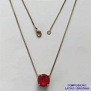 GARGANTILHA NO BRUTO PRONTO PARA O BANHO - GARGANTILHA COM CORRENTE VENEZIANA 45CM E PINGENTE COM BASE EM ALTA FUSÃO E PEDRA EM ZIRCÔNIA VERMELHA 10X10MM - PESO TOTAL 3,1GR - BRU14558