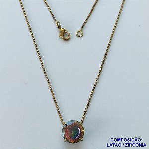 GARGANTILHA NO BRUTO PRONTO PARA O BANHO - GARGANTILHA COM CORRENTE VENEZIANA 45CM E PINGENTE COM BASE EM ALTA FUSÃO E PEDRA EM ZIRCÔNIA COLORIDA 10X10MM - PESO TOTAL 3,1GR - BRU14562