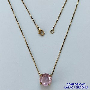 GARGANTILHA NO BRUTO PRONTO PARA O BANHO - GARGANTILHA COM CORRENTE VENEZIANA 45CM E PINGENTE COM BASE EM ALTA FUSÃO E PEDRA EM ZIRCÔNIA ROSA 10X10MM - PESO TOTAL 3,1GR - BRU14563
