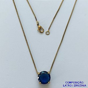 GARGANTILHA NO BRUTO PRONTO PARA O BANHO - GARGANTILHA COM CORRENTE VENEZIANA 45CM E PINGENTE COM BASE EM ALTA FUSÃO E PEDRA EM ZIRCÔNIA AZUL ESCURA 10X10MM - PESO TOTAL 3,1GR - BRU14564